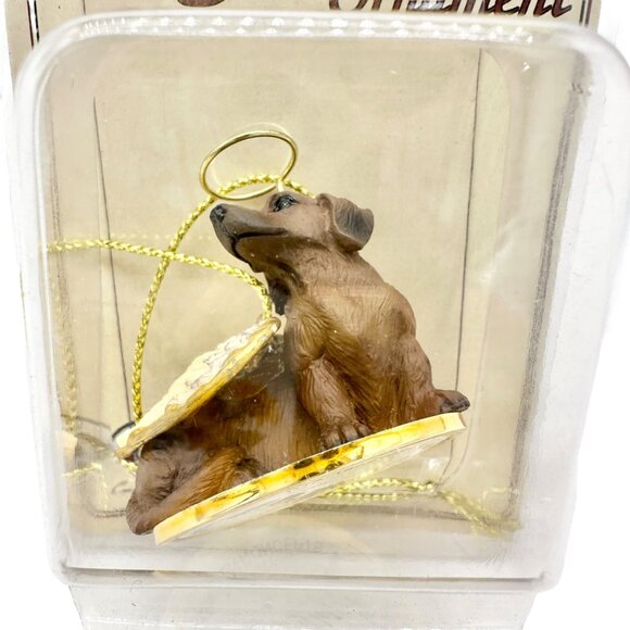 Basset Hound Angel Ornament Handcrafted Brown Dog with Gold Wings and Halo - Picture 3 of 5